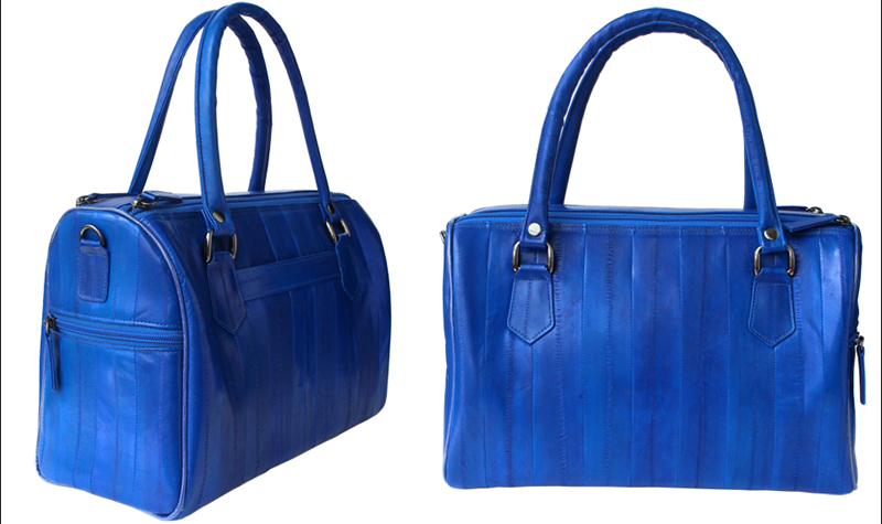 Genuine Eel Skin Leather Boston Bag Cross-Body Bag Top Handle Handbag ...